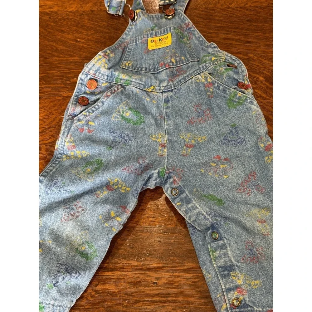 Vintage OshKosh B'gosh Overalls Toddler Boys 12-18M Blue Denim Animal‎ Print 90s